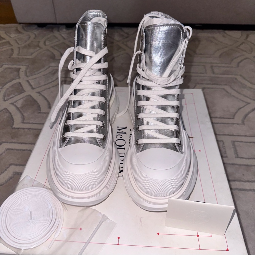 Alexander Mcqueen Tread Sneaker Boots Silver White Women Size 40.5 Eu